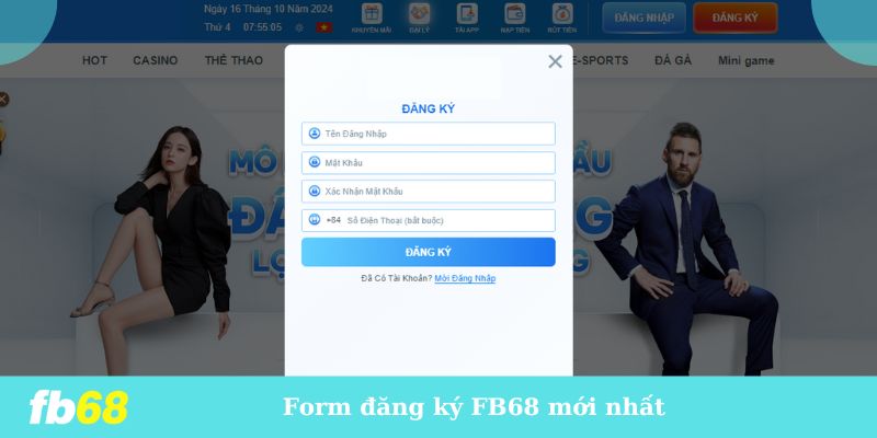 Form đăng ký FB68 mới nhất