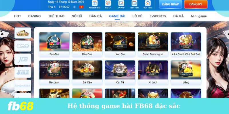 Hệ thống game bài FB68 đặc sắc