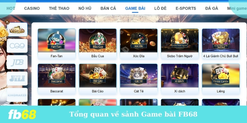 Tổng quan về sảnh Game bài FB68