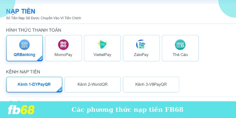 Các phương thức nạp tiền FB68