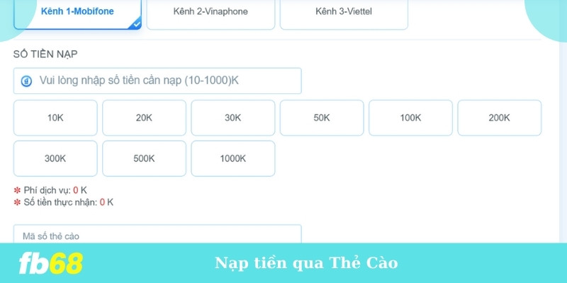 Nạp tiền qua Thẻ Cào