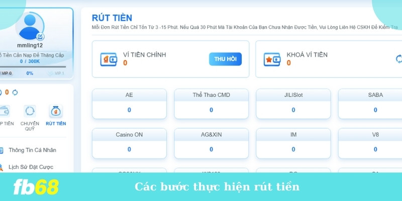 Các bước thực hiện rút tiền